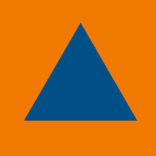 Väestönsuojelutunnus, sininen kolmio oranssilla pohjalla